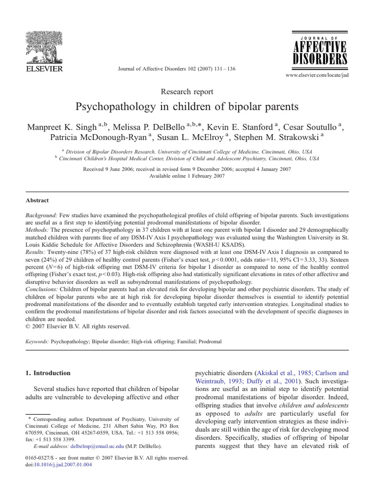 Psychopathology in Children of Bipolar P | PDF | Mental Disorder ...