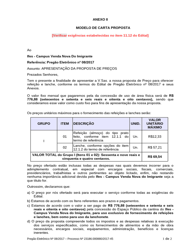 2. Anexo II - Modelo de Carta Proposta (1) | PDF