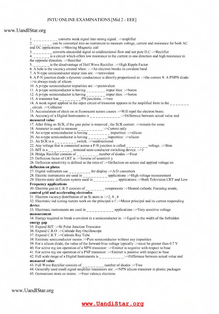 JNTU EEE Mid 2 Exam Questions | PDF