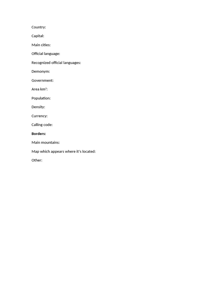 Country Profile Template | PDF