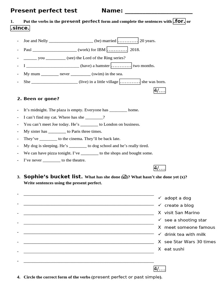 Present Perfect Grammar Exercises | PDF | Linguistic Morphology | Syntax