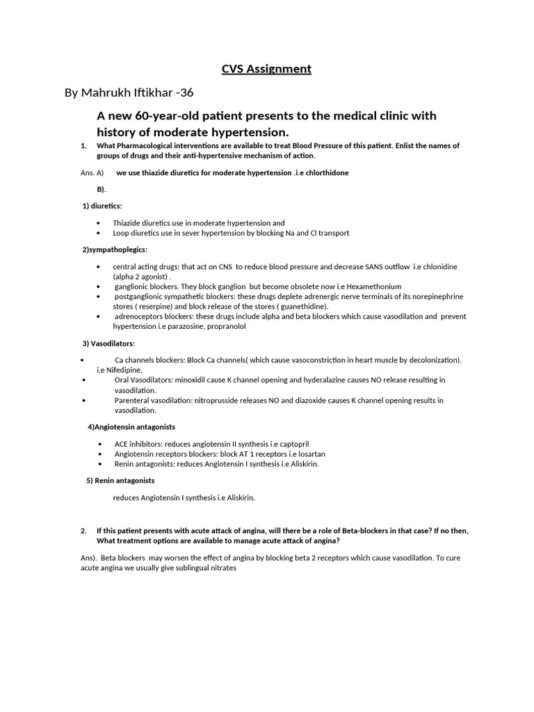 Cvs Assignment Mahrukh 36 | PDF | Drugs | Hypertension