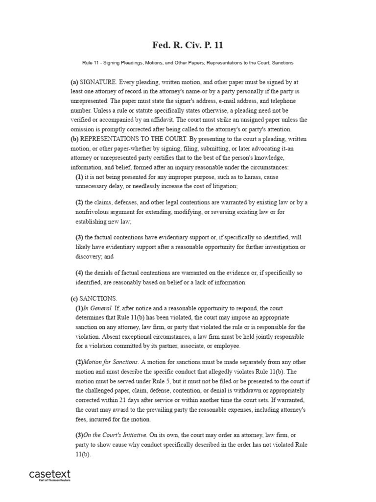 Federal Rule 11: Pleadings and Sanctions | PDF | Federal Rules Of Civil ...