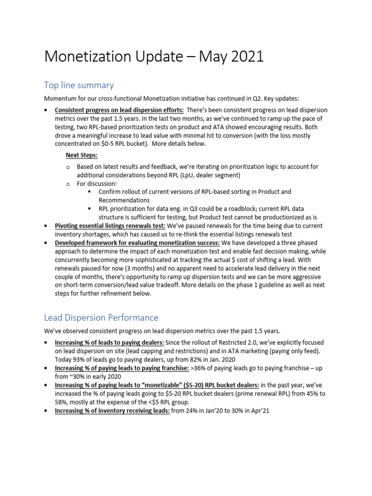 Monetization Update - May vFINAL 17june2021 Vupdates | PDF