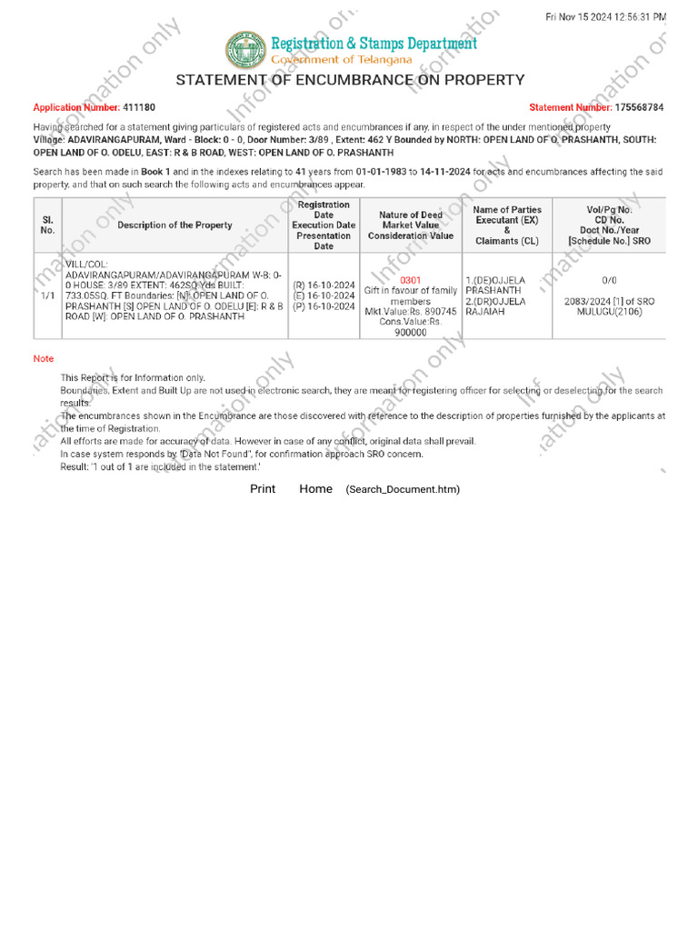 Statement of Encumbrance On Property | PDF
