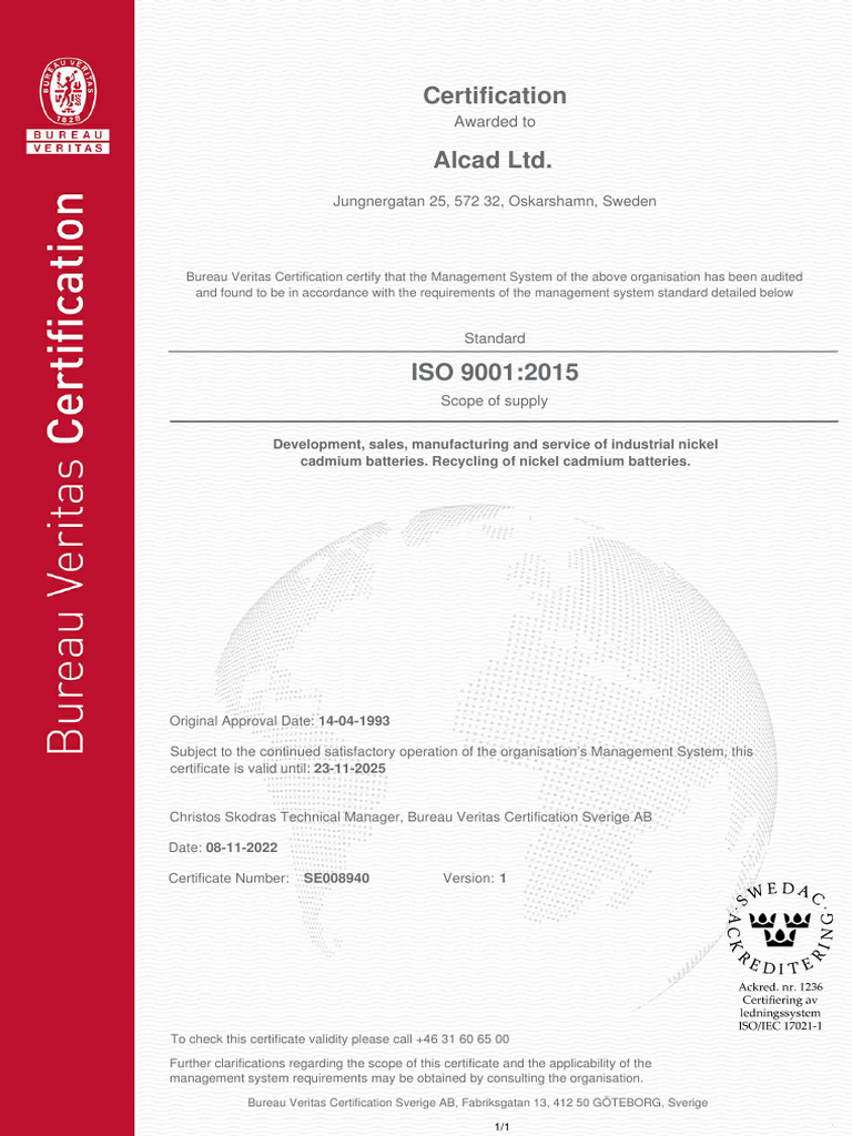 Alcad Ltd. Certificate ISO 9001 | PDF