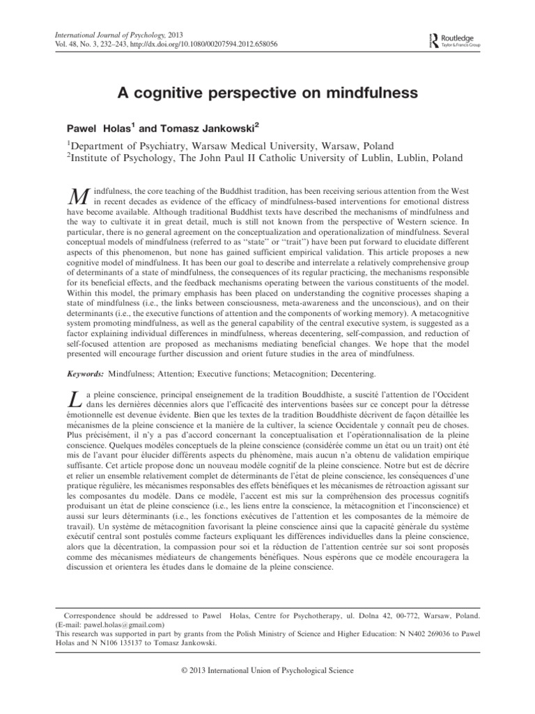A Cognitive Perspective On Mindfulness | PDF | Neurociencia | Sicología