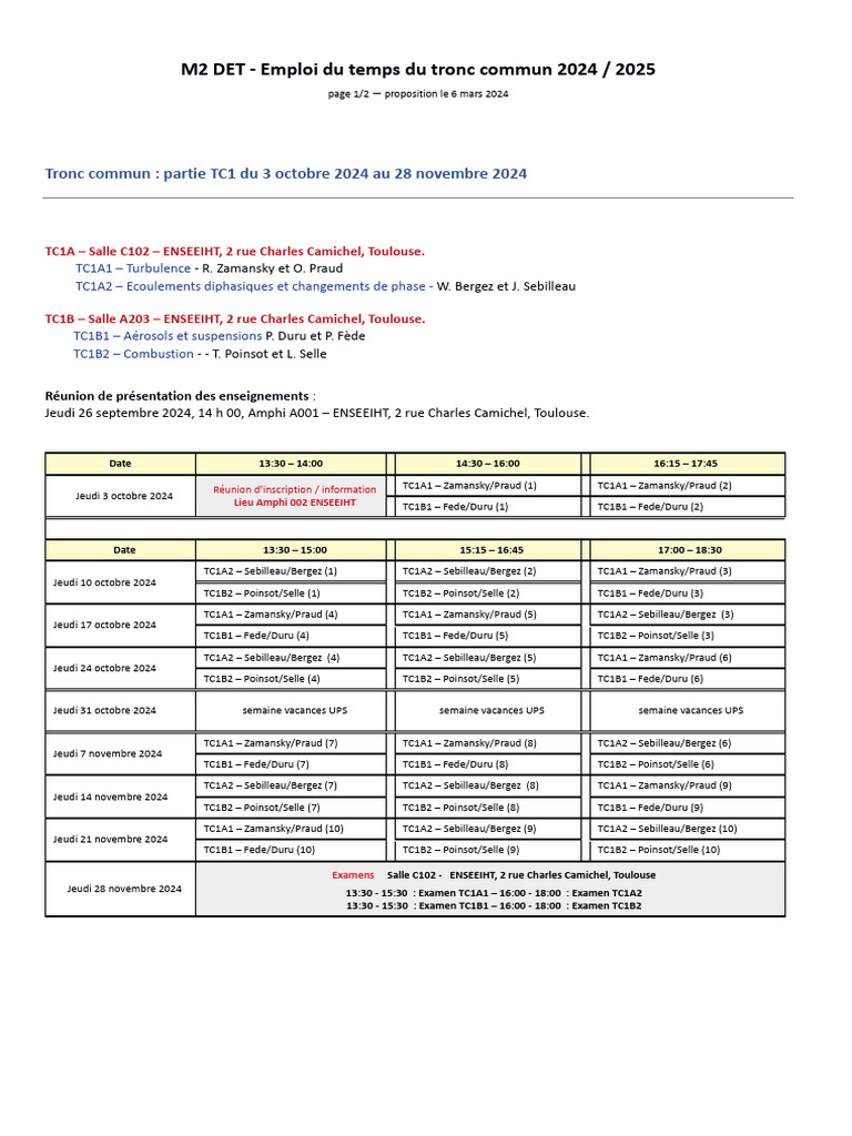 Emploi du temps M2 DET 2024/2025 | PDF