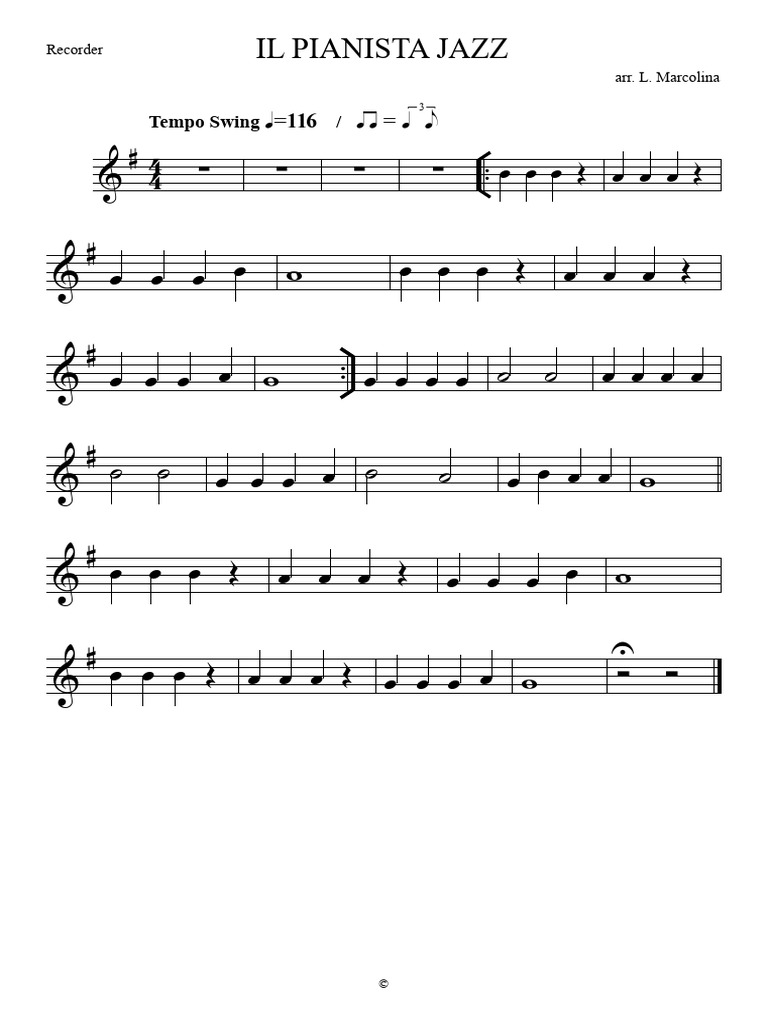 5 Note Al Flauto Dolce - 13 Il Pianista Jazz - Bandax - Recorder | PDF