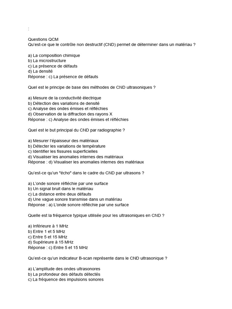 50 QCM CND 2 | PDF | Contrôle non destructif | Matériaux