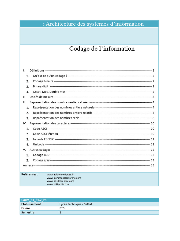 Codage de l'information en informatique | PDF | Décimal codé binaire ...
