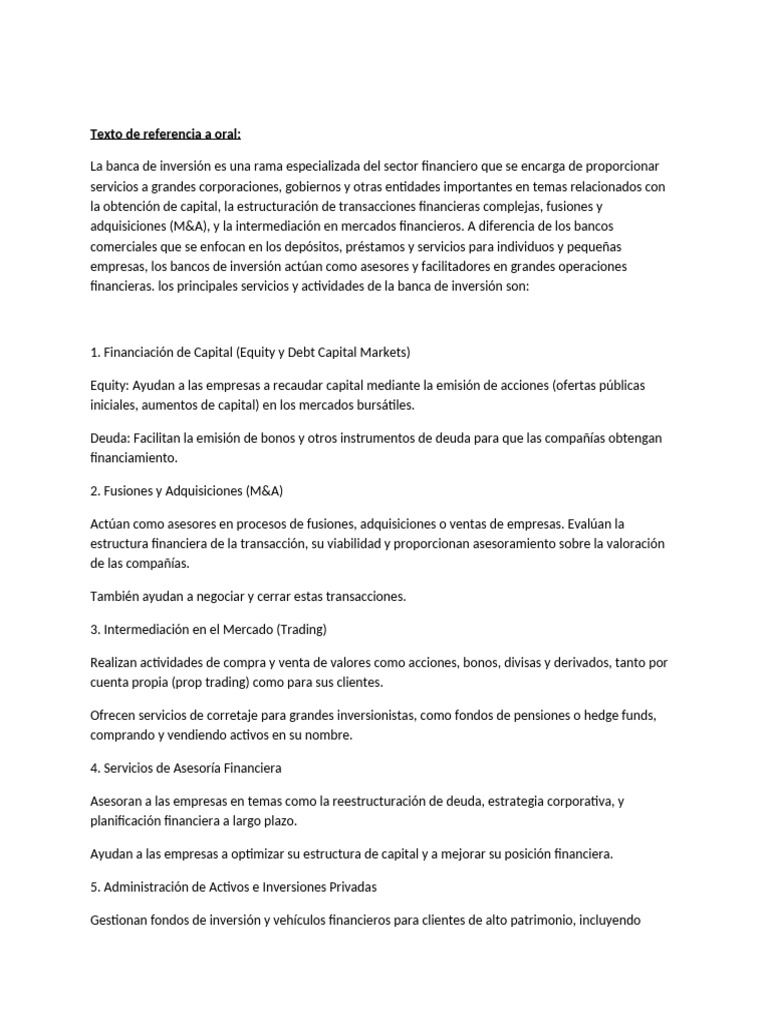 Banca de Inversion Power y Oral | PDF | Banca de inversión | Bancos