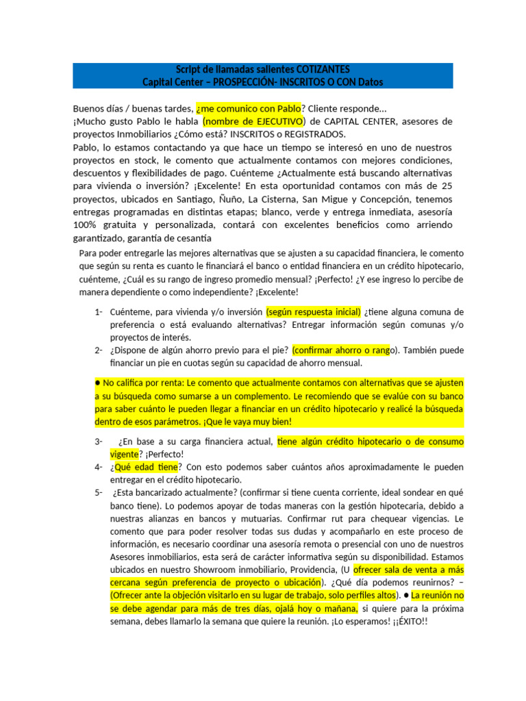 Script de Llamadas | PDF | Bancos | Dinero