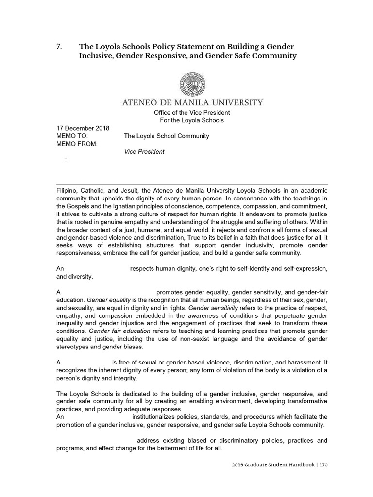 Policy Statement On Building A Gender Inclusive, Gender Responsive, and ...