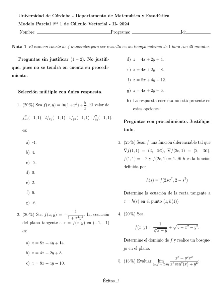 Modelo Parcial #1 - Cal III-Matematica-II-2024 | PDF | Geometría ...