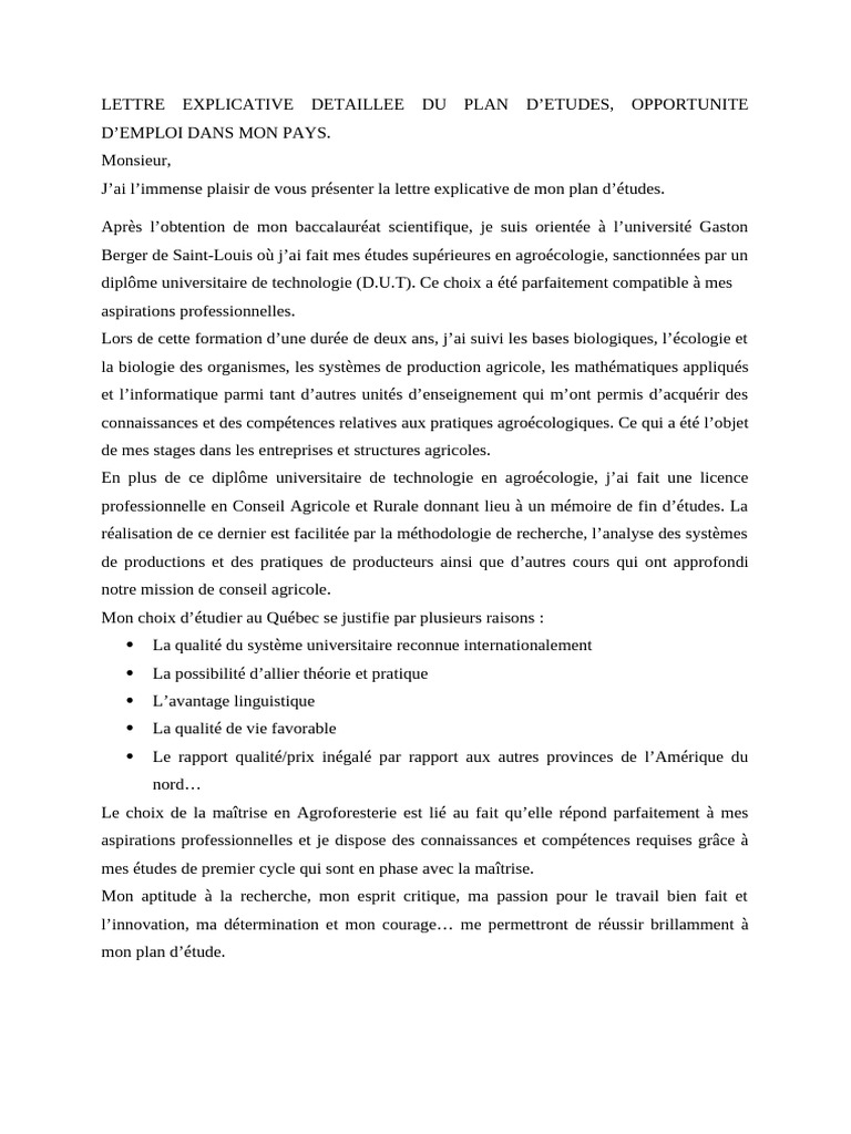 LETTRE EXPLICATIVE DETAILLEE DU PLAN D - Copie | PDF | Agroécologie