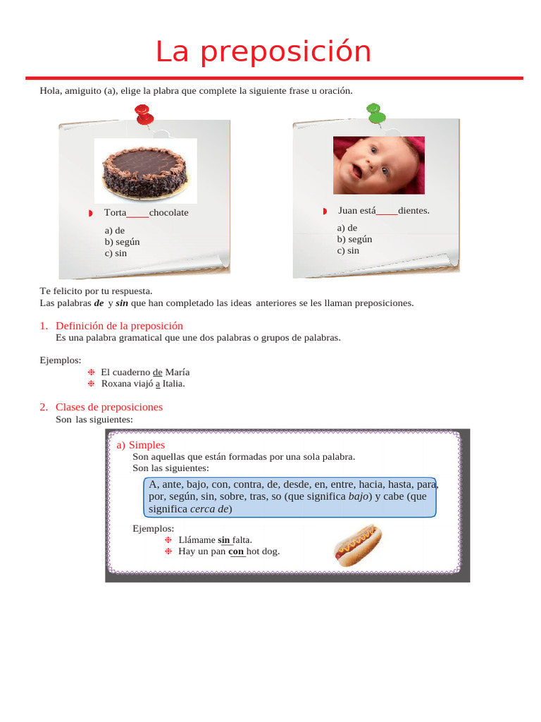 Clases de Preposiciones | PDF | Preposición y Postposición