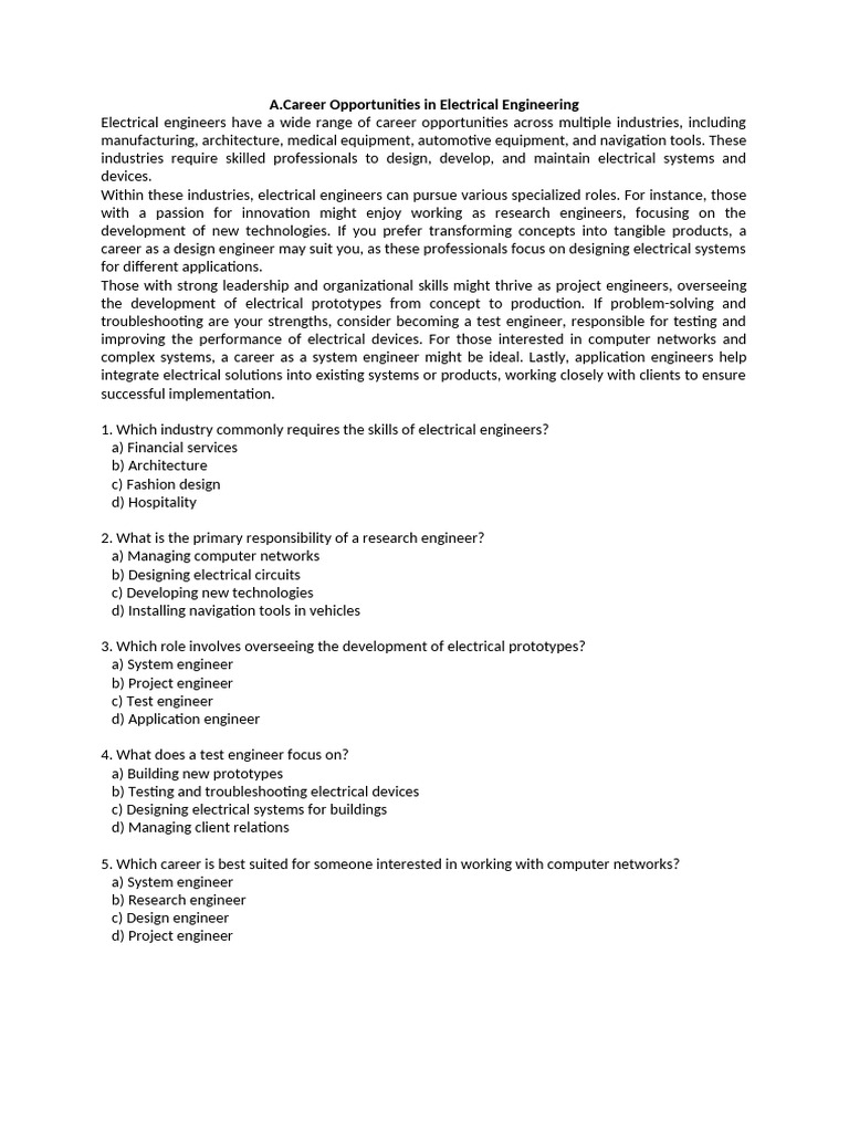 Career Paths in Electrical Engineering | PDF | Prototype | System