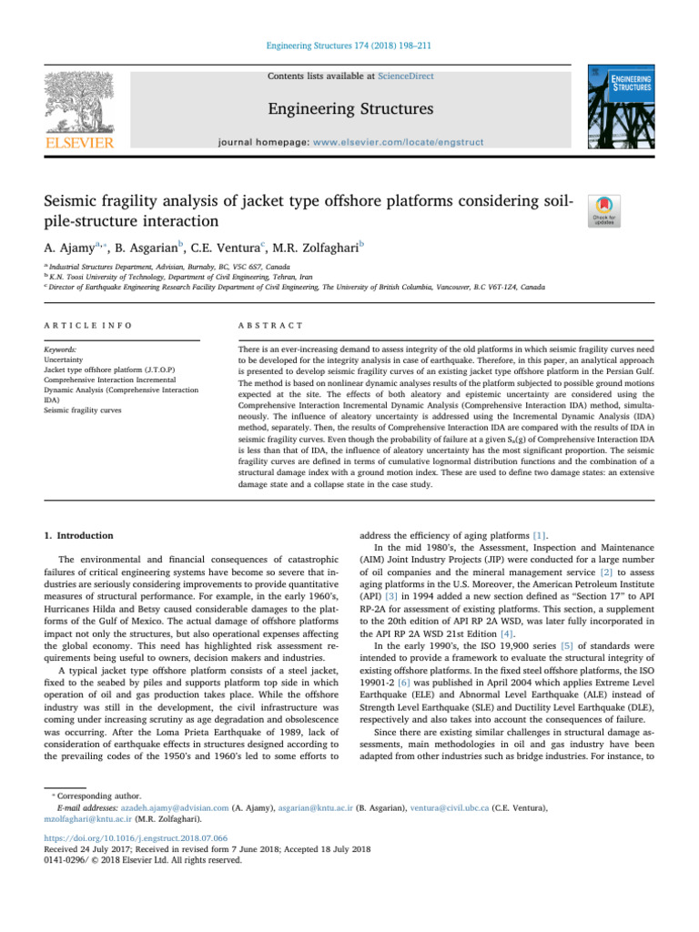 Seismic Fragility Analysis of Jacket Type Offshore Platforms ...