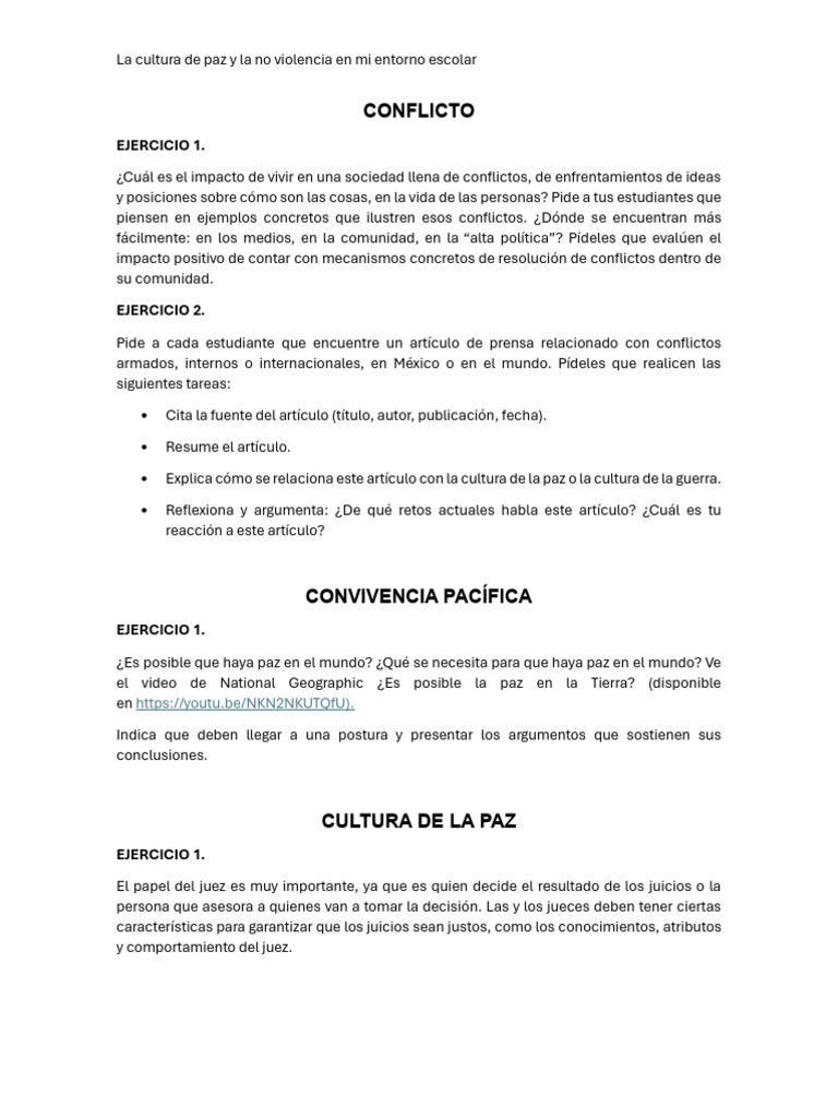 Cultura de Paz y No Violencia | PDF | Paz | Violencia