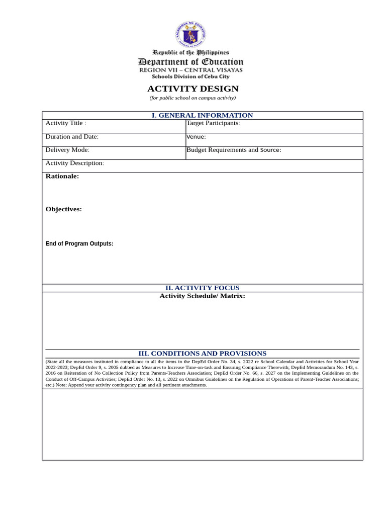 Activity Design On Campus Activities - Public Schools - 2023 | PDF