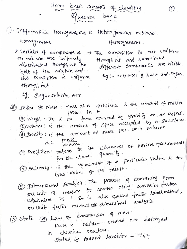 Chapter 1 Some Basic Concepts of Chemistry Grade 11 | PDF | Mole (Unit ...