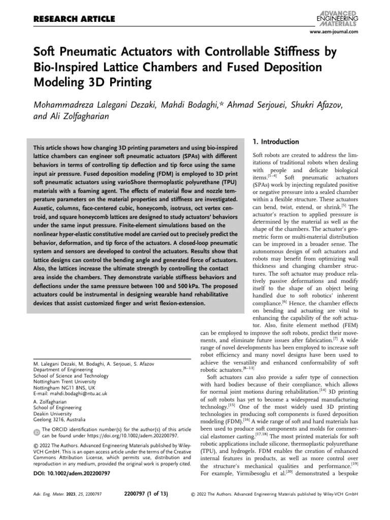 Soft Pneumatic Actuators via 3D Printing | PDF | 3 D Printing | Actuator