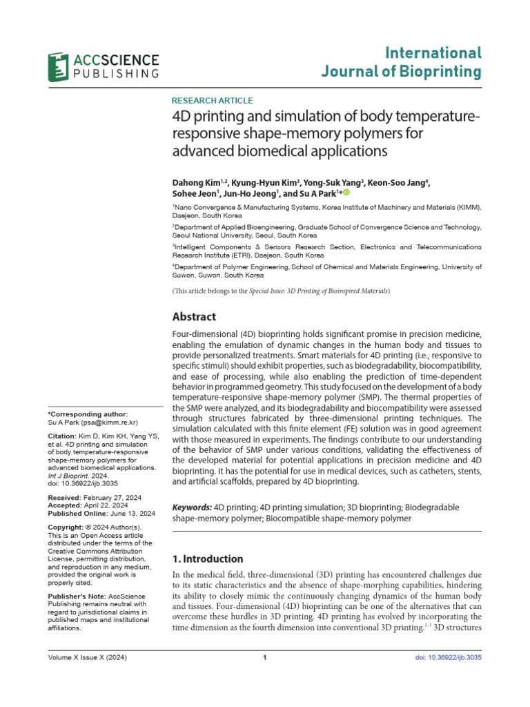 4D Printing and Simulation of Body Temperature-Res | PDF | Shape Memory ...