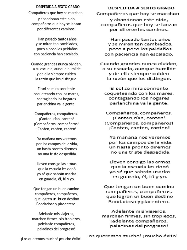 Despedida A Sexto Grado | PDF