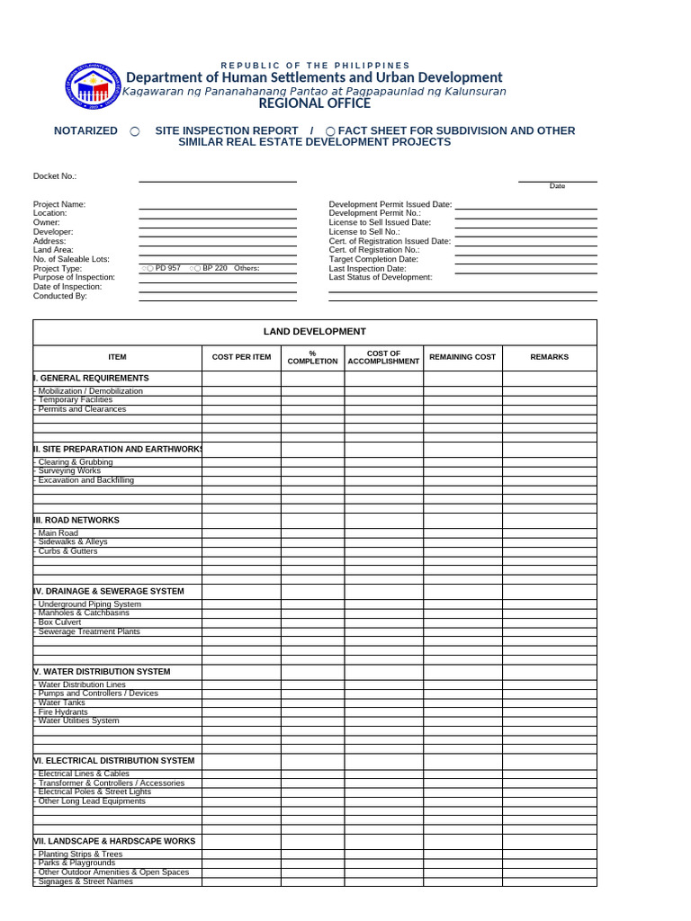 Site Inspection Report for Development | PDF | Wall | Sanitary Sewer