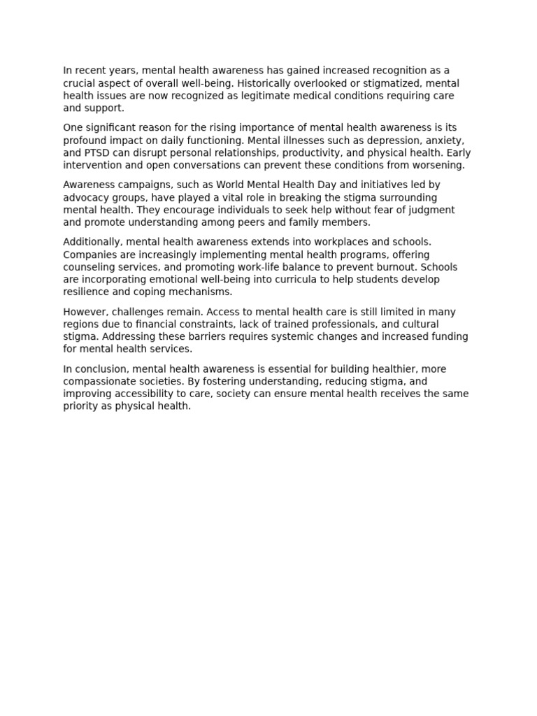 The Significance of Mental Health Awareness in Modern Society | PDF