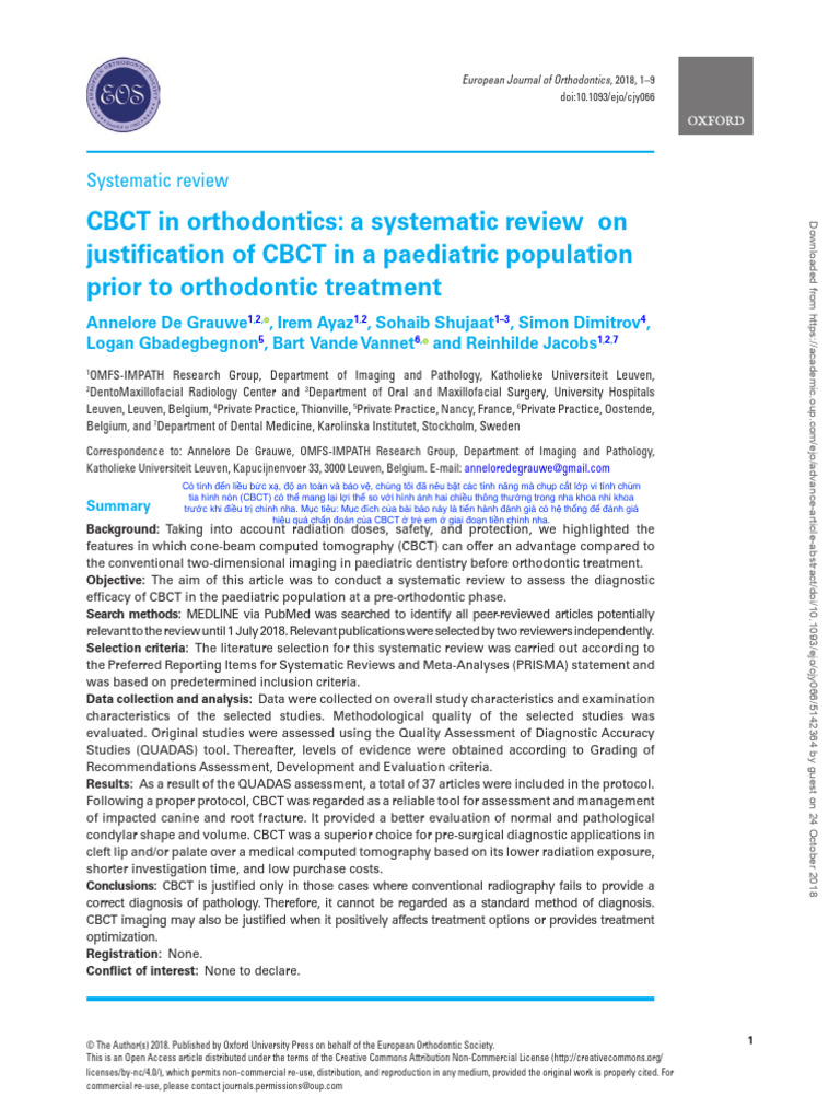 CBCT in Orthodontics: A Systematic Review On Justification of CBCT in A ...