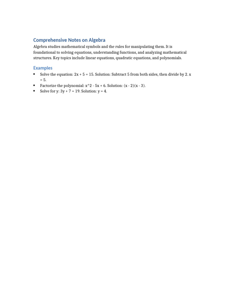 Comprehensive Notes on Algebra | PDF