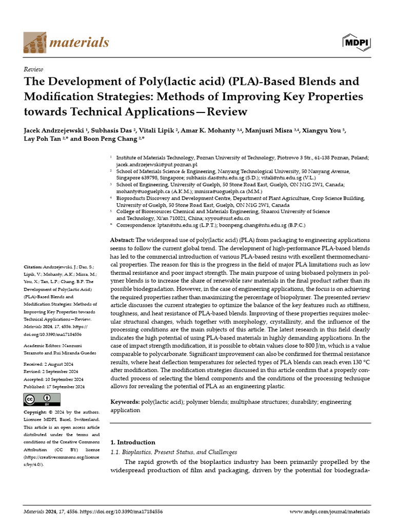The Development of Polylactic Acid PLA-Based Blend | PDF | Ductility ...