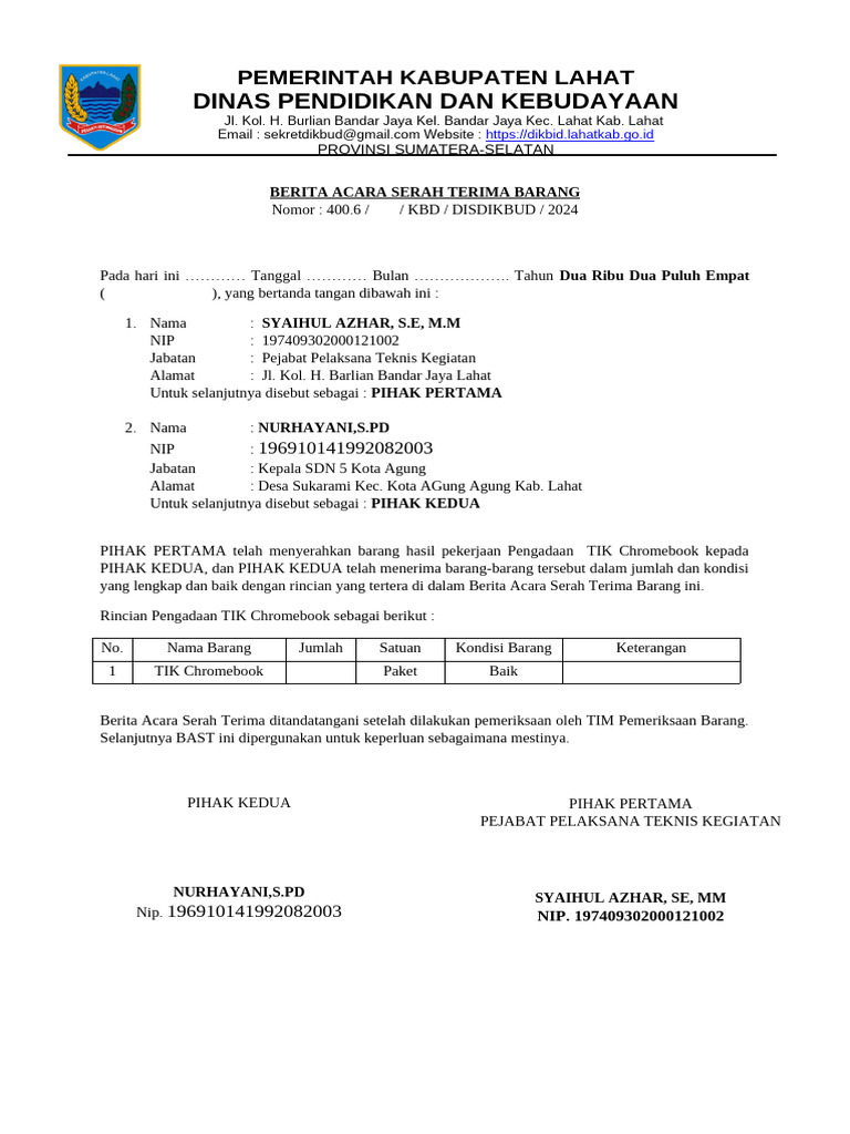 Berita Acara Serah Terima Chromebook | PDF
