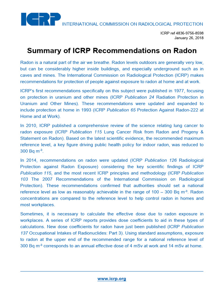 ICRPRadonSummary | PDF | Radiation Protection | Dosimetry