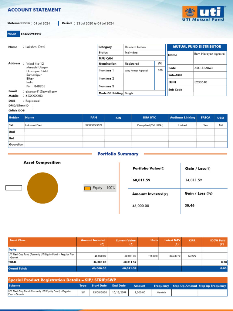 Mutual Fund Portfolio Statement | PDF | Cheque | Equity (Finance)