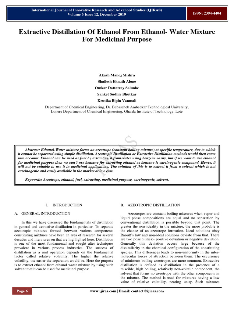 Extractive Distillation of Ethanol From | PDF | Gas Chromatography ...