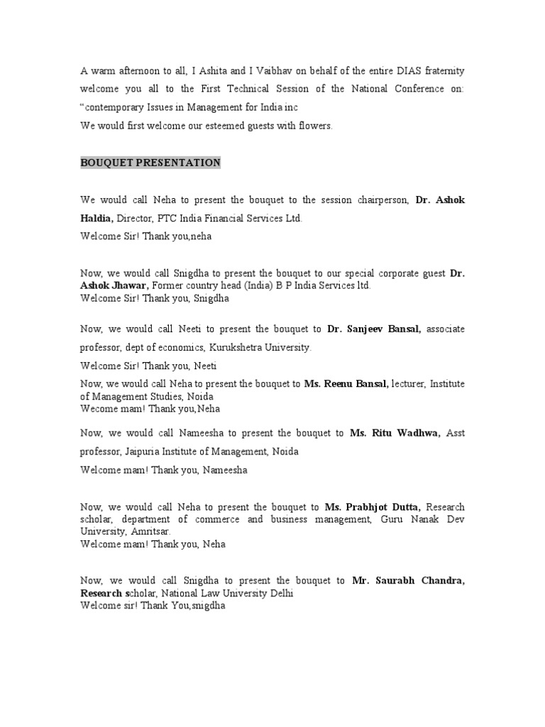 Compering Script For Technical Session Pdf Corporate Governance Economies