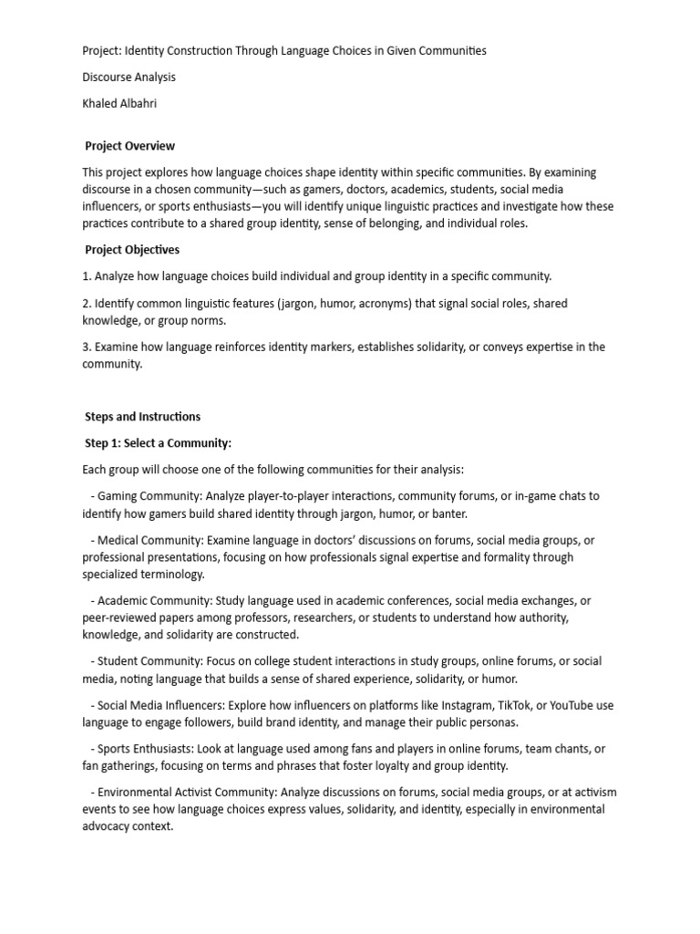 Discourse Analysis Project Topics