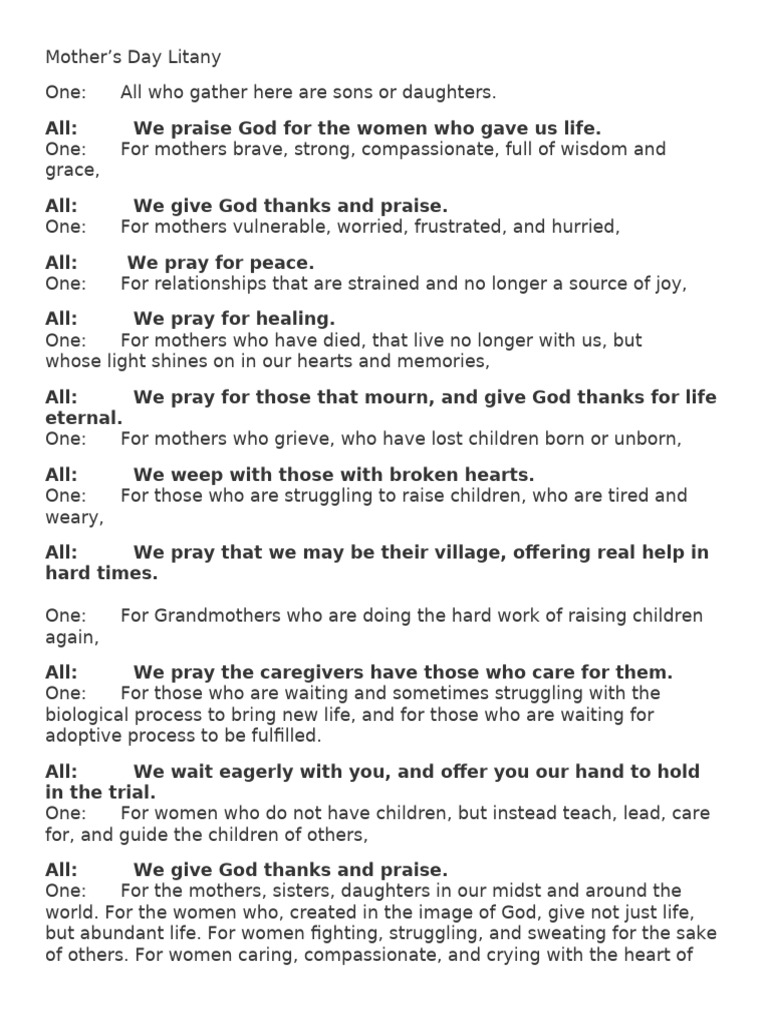 Mother's Day Litany of Gratitude | PDF