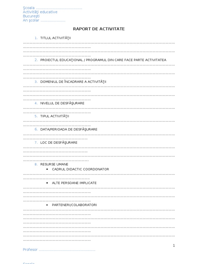 Raport de Activitate - Model de Completat | PDF
