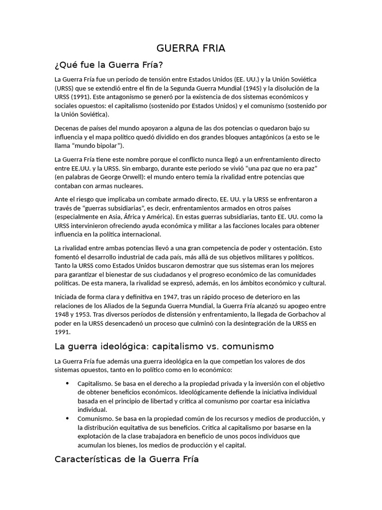 Historia y características de la Guerra Fría | PDF | Guerra Fría ...