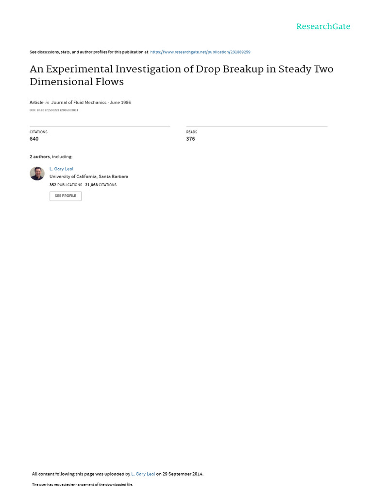 Drop Breakup in Two-Dimensional Flows | PDF | Fluid Dynamics | Viscosity