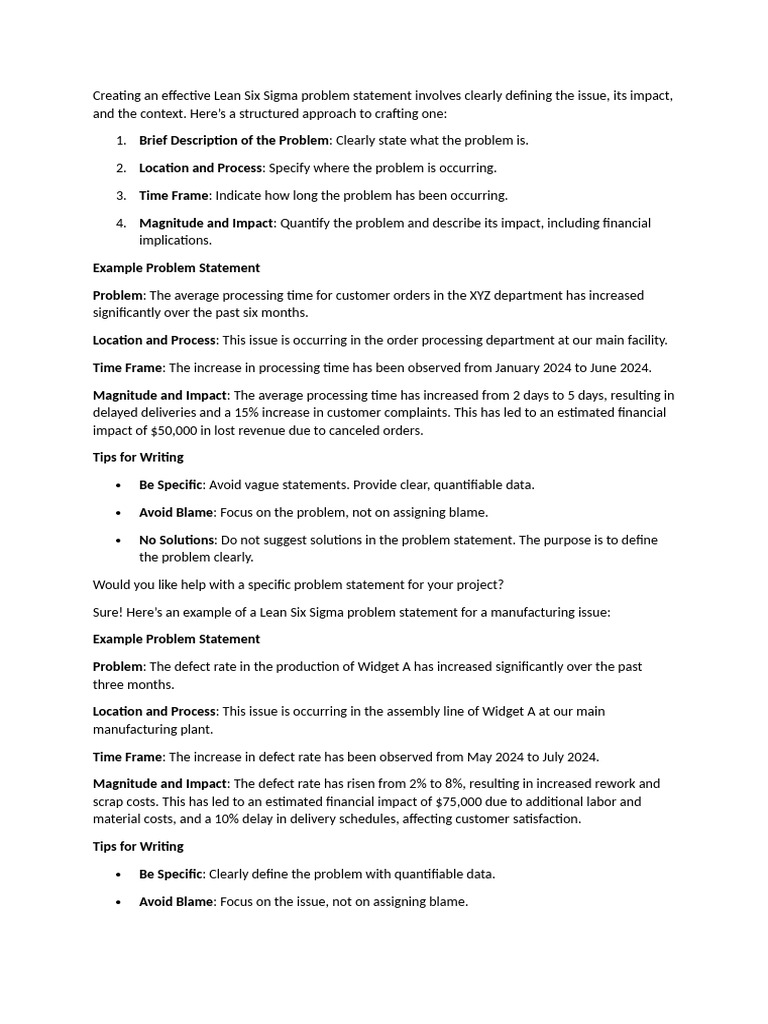 Creating an effective Lean Six Sigma problem statement | PDF