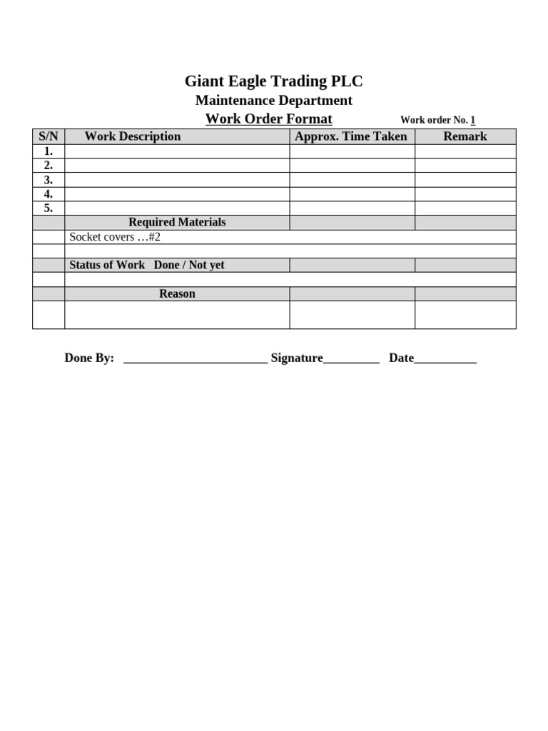 Work Order Format | PDF