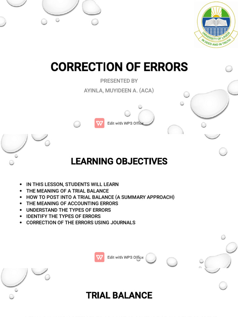 Accounting Error Corrections Explained | PDF | Debits And Credits ...