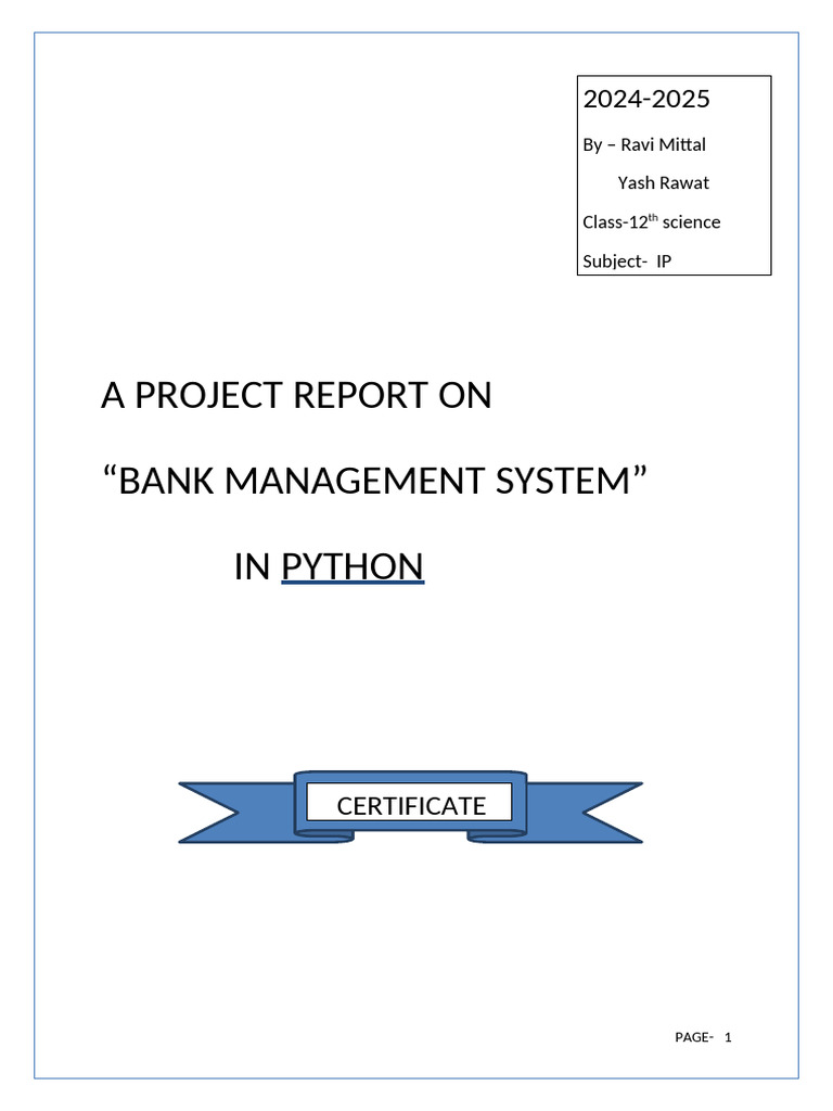 A Project Report On Bank Management System | PDF | My Sql | Python ...