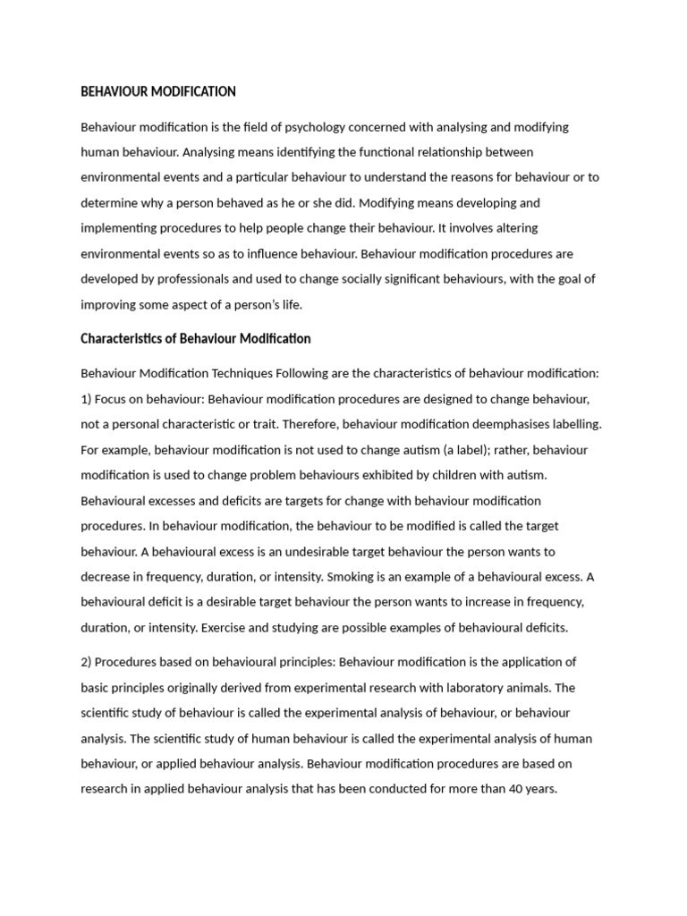 BEHAVIOUR MODIFICATION - Notes | PDF | Classical Conditioning ...