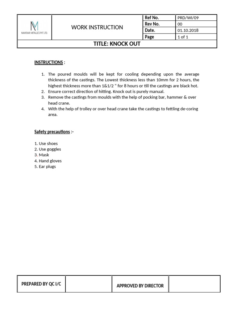Knock Out Casting Instructions Guide | PDF